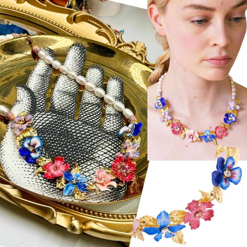 🆕 LES NEREIDES 🧿 NIB Mille Pensees Necklace, Mille Pensees Flowers and Pearl